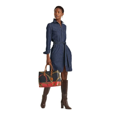 LAUREN RALPH LAUREN Womens Blue Belted Pocketed Button Front Long Sleeve Collared Above The Knee Shirt Dress Petites SP