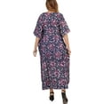 thumbnail image 3 of HAPPY BAY Women's Summer Batik Sleepwear Caftan Maxi Loungewear Dashiki House Dress with Pockets Nightgowns for Women 1X-2X Fuscia, Floral, 3 of 4