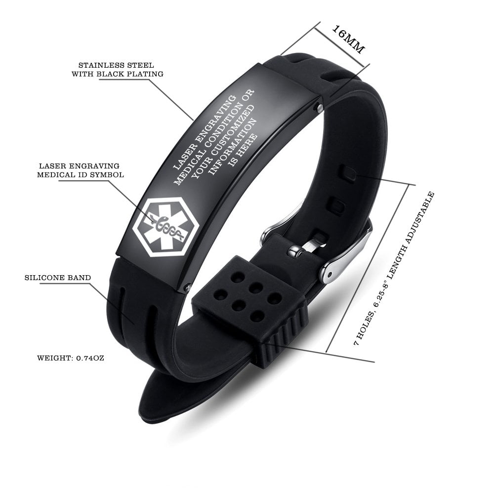 Amazon.com: Lymphedema NO BP Medical Alert ID Stainless Heart Bracelet ( BLACK): Clothing, Shoes & Jewelry