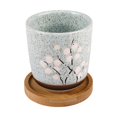 thumbnail image 1 of Vintage Small Flowerpot Ceramic Succulent Plants Pot with Bamboo Tray Garden Office Home Decor, 1 of 7