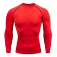 thumbnail image 1 of Men's Base Layers, Solid Color Long Sleeve Round Neck Stretchy Fitness Top, 1 of 5
