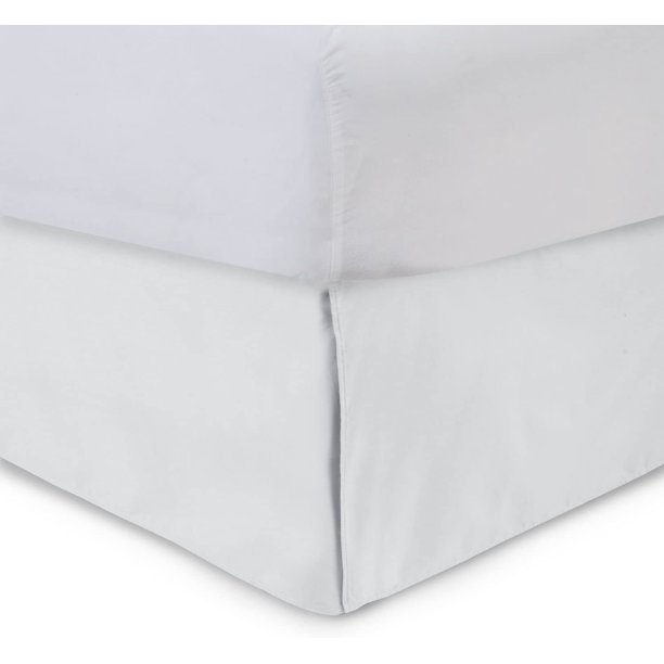 Tailored Bed Skirt 18 inch Drop, White, Queen Bedskirt with Split
