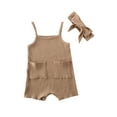 thumbnail image 1 of Baby Girl Solid Color Romper Sleeveless Cotton Suspender Jumpsuit Headband, 1 of 8