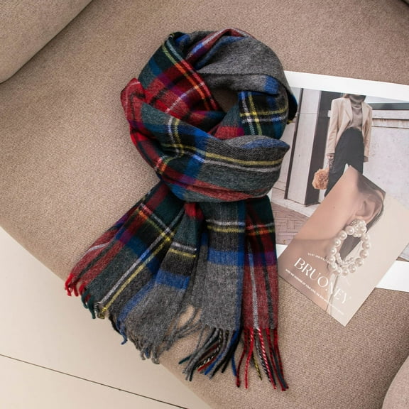 Zhuge Womens Wool Scarf Plaid Winter Scarves Blanket for Women Tassel Warm Soft Large Long Shawl Scarves Chunky Lattice Scarf,Style D,Christmas Grey