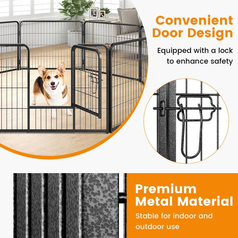LIVIZA 8 Metal Panel Pet Gates, Dog Playpen, Portable Wire Play Pen for Pets, 24" Height Pet Fence Indoor Outdoor, Black