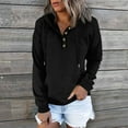 thumbnail image 2 of Women'S Casual Hoodie, Waffle Knit Button Front V-Neck Sweatshirt With Drawstring Hood, Loose Fit Long Sleeve Pullover For All Season Streetwear Wrm Clothes Hoodie (S, Black) ZMTing, 2 of 3