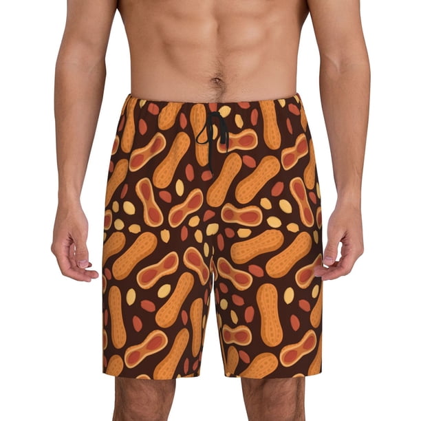 Balery Peanuts2 Pantalones cortos de pijama de punto de algodón para hombre con cinturilla y bolsillos-Medium