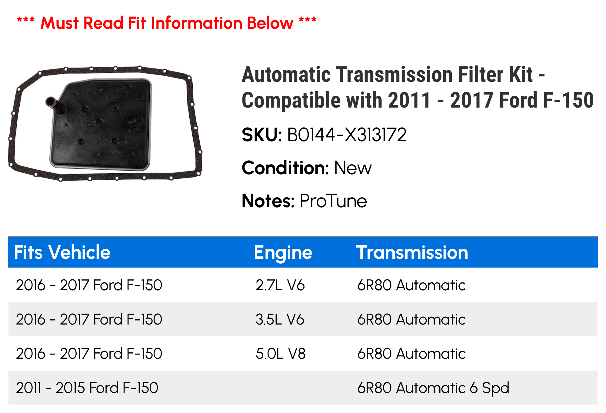 Automatic Transmission Filter Kit - Compatible with 2011 - 2017 Ford F-150 2012 2013 2014 2015 2016