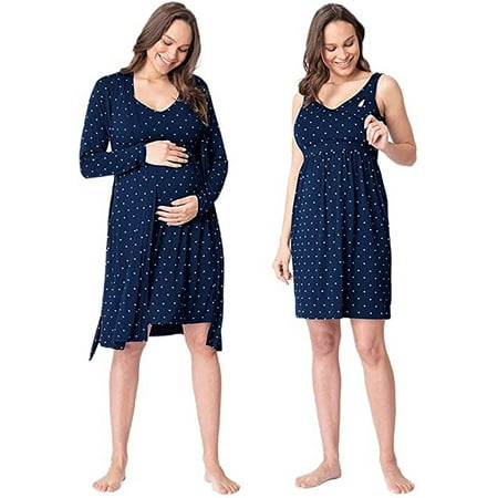 

Women s Dot Super Soft Maternity and Nursing Pajamas + Robe Set with Pockets
