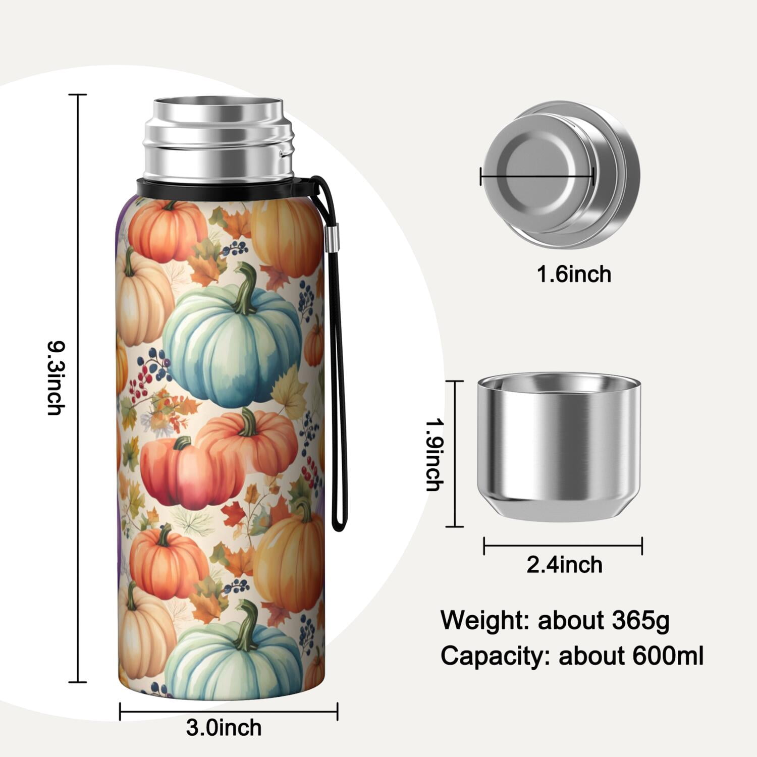 20 Oz Fall Pumpkins and Leaves Pattern Coffee Tumbler Double Wall Insulated Stainless Steel Water Bottle | Metal Reusable Thermoses Flask with Cup Cap | Leak & Sweat Proof with Anti-Dust Lid
