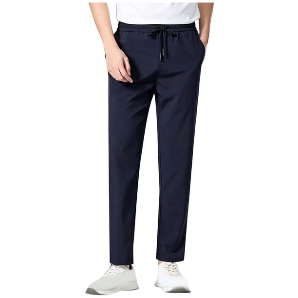 Pantalones de jogging elásticos con cordón para hombre, de seda helada: poliéster, pierna recta, deportivos, informales, cómodos