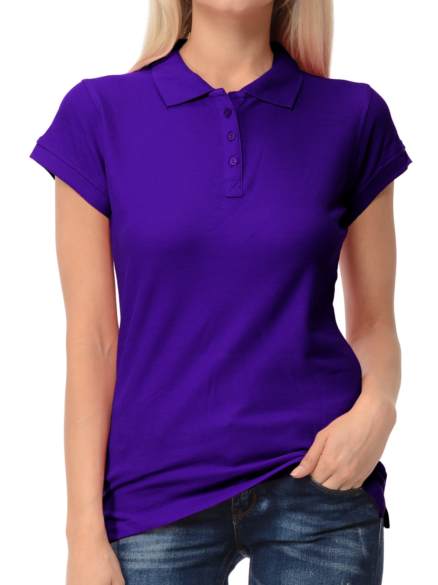 Basico - Basico Purple Polo Collared Shirts For Women 100% Cotton Short 