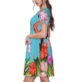 thumbnail image 2 of Rocae Tropical Jungle Flamingo for Dresses Summer Casual Ruffle Short Sleeve Cute Crew Neck Flowy Dress with Pockets, 2 of 6