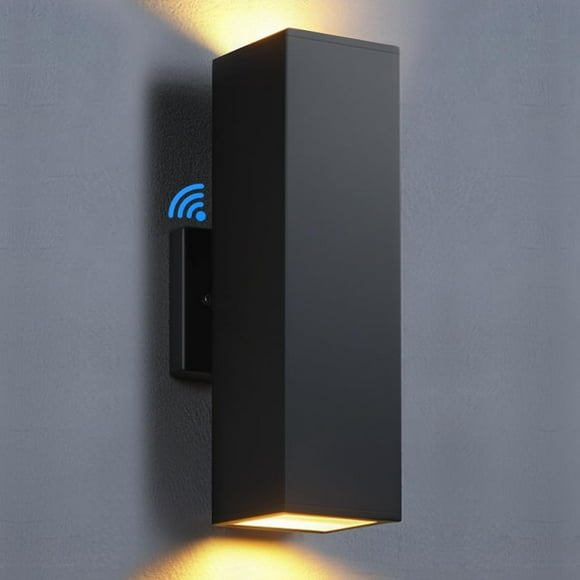 Lámpara de pared exterior SHIMR Dusk to Dawn, color negro mate, 30 cm