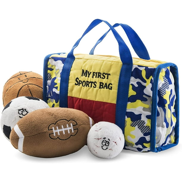 HTOOQ Mon premier sac de sport Playset avec basket-ball en peluche,  baseball, ballon de football et football, excellent cadeau pour bébé et  enfant - - 