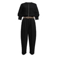 thumbnail image 6 of ZToonmas Women's 2 Piece Outfits Solid Long Sleeve Crew Neck Top and High Waist Baggy Pants Set with Belt Casual Fashion Suit, 6 of 6
