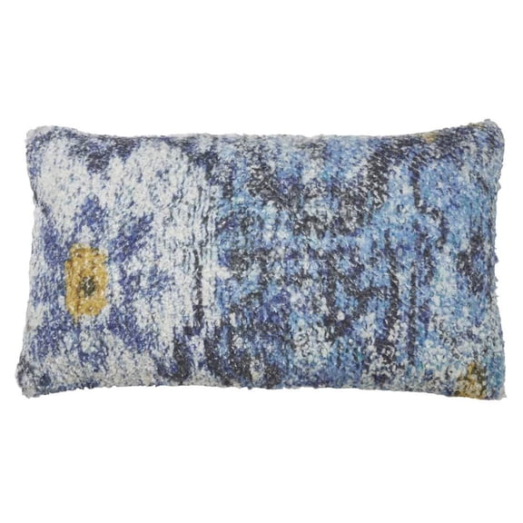 Fennco Styles Eclectic Distressed Rug Design Decorative Throw Pillow Cover, Blue