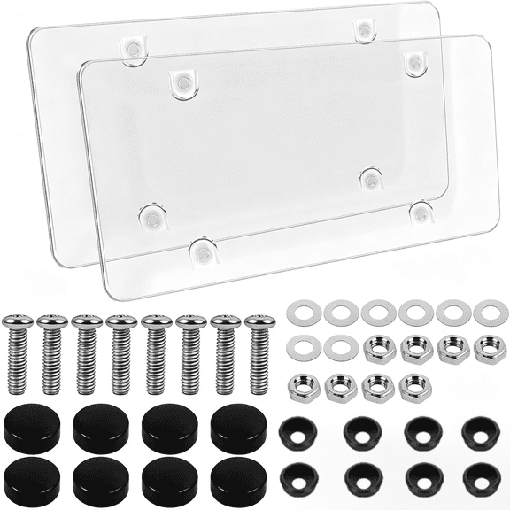 2-Pack Clear License Plate Protectors, Durable Flat Frame Cover with Mounting Screws and Caps, Universal Size 12.2" x 6.3" Fits Cars, Trucks, SUVs, and RVs