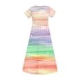 thumbnail image 4 of DAETIROS Girls Rainbow Maxi Dress with Pockets Summer Casual Short Sleeve Flowy A-Line Dress for Kids Party,Size 9 T, 4 of 9