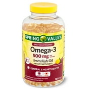 Spring Valley Natural Lemon Flavor Omega-3 Softgels Dietary Supplement, 500 mg, 360 count