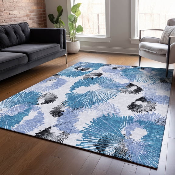 Addison Rugs Chantille Indoor/Outdoor Transitional Floral Blue Machine Washable Rectangle Rug, 10' x 14'