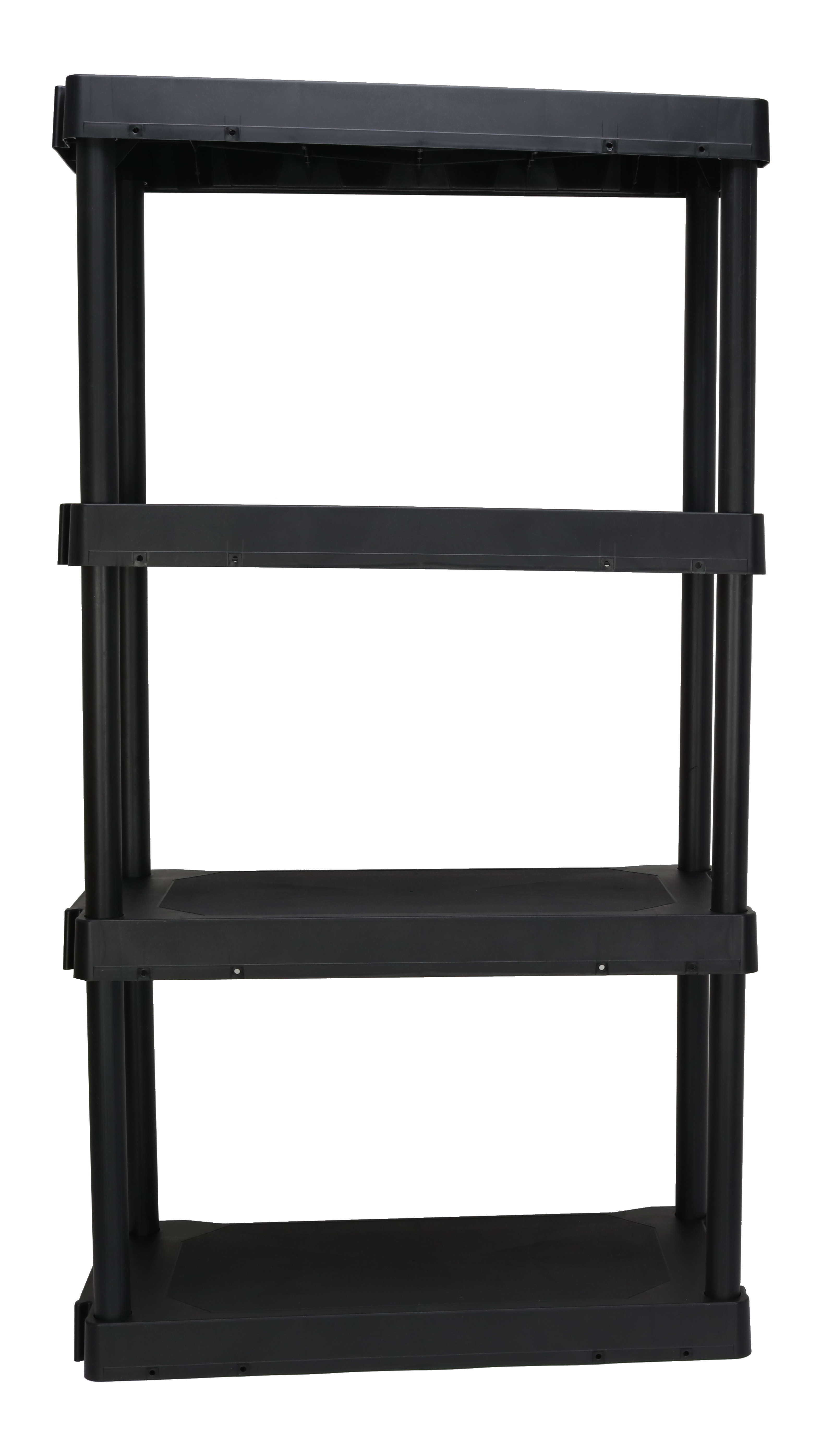 HYPER TOUGH BLACK PLASTIC 4-TIER SHELVING UNIT, 280 LB CAPACITY, 56.2X30X13.8 INCHES