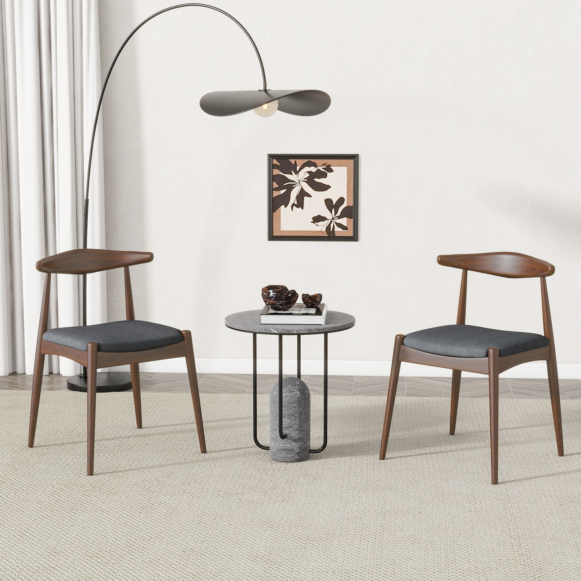 Aukfa Set of 2 Mid-Century Modern Dining Chairs, Upholstered Seat & Ergonomic Backrest Side Chairs, Rubberwood Frame, Dark Brown