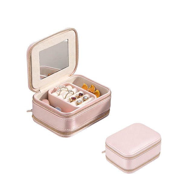 Travel Jewelry Case, Small Jewelry Box with Mirror Portable Jewelry Organizer PU Leather Jewelry Storage for Girls Daughter Mom, Earring, Necklace, Rings, Bracelets, Jewelry Storage Box