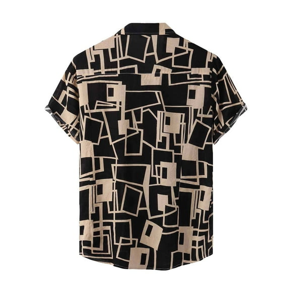 NaWent Men's Graphic T-shirts Clearance Men's Lapel Check Printed Shirt Hawaiian Floral Shirt Khaki XXL Khaki XXL