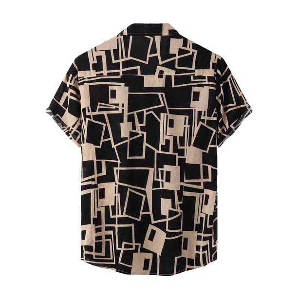 Camisa estampada a cuadros con solapa para hombre Camisa floral hawaiana Pompotops oipoqjl24785