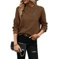 thumbnail image 3 of Long Sleeve Shirts for Women Fall Outfits V Neck T Shirts Button Down Tunic Tops Fashion Clothing Coffee Brown M, 3 of 7