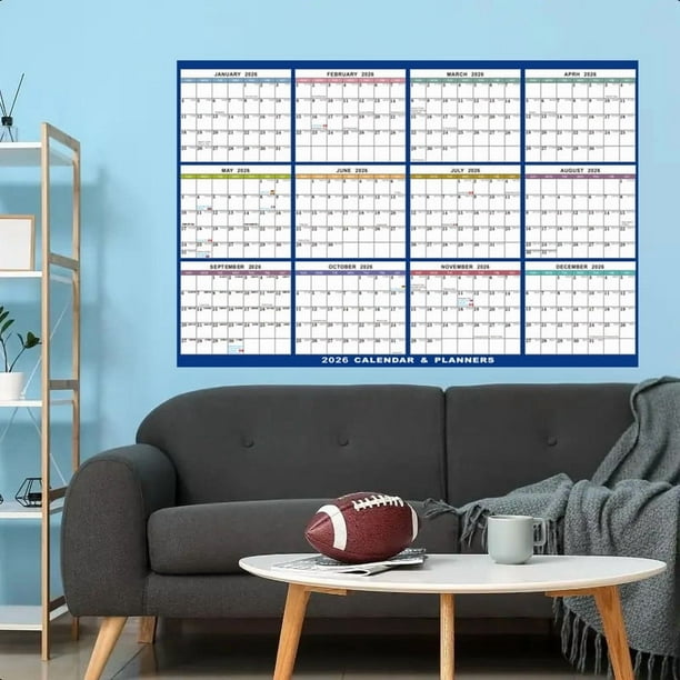 Calendario de pared con adhesivo de doble cara, borrable y plegable, 2026, 10 ml