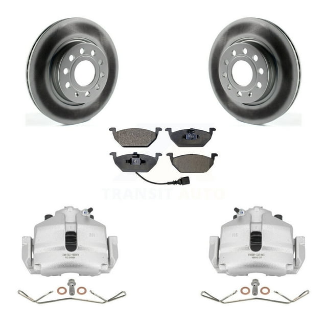 Transit Auto Front Disc Brake Caliper Coated Rotors and Ceramic Pads Kit for Car Volkswagen Jetta with 280mm Diameter Rotor KCG-100650T