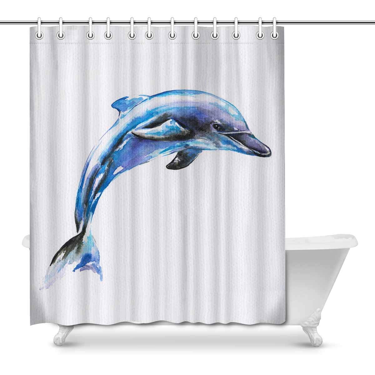 MKHERT Watercolor Jumping Blue Dolphin Sea Life House Decor Shower