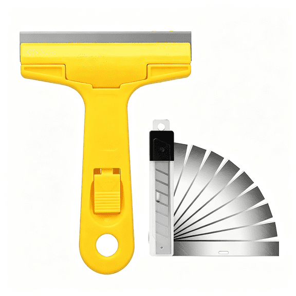 KASIU Razor Blade Scraper,4" Scraper Tool with 10 Extra Replacement Metal Blades,Razor Scraper Remover for Cleaning Paint,Caulk,Adhesive,Label,Decal,Sticker from Window,Glass,Tile,Floor,Stove Top