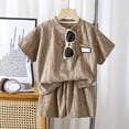 thumbnail image 2 of SGMVNU Boys Summer Fashion Shorts Set Distressed Ripped Short Sleeve Shirt and Matching Shorts 2 Piece Casual Outfits, Size 18-24 Months, Khaki, 2 of 7