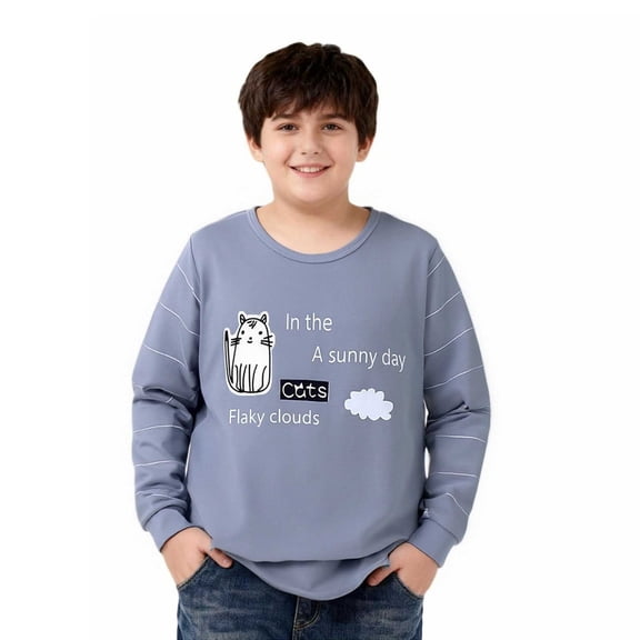 ATOGUTA Boys Shirts Casual Long Sleeve Pullover Tops Fall Winter Outfits Casual Clothes Size 9-16, Light Blue
