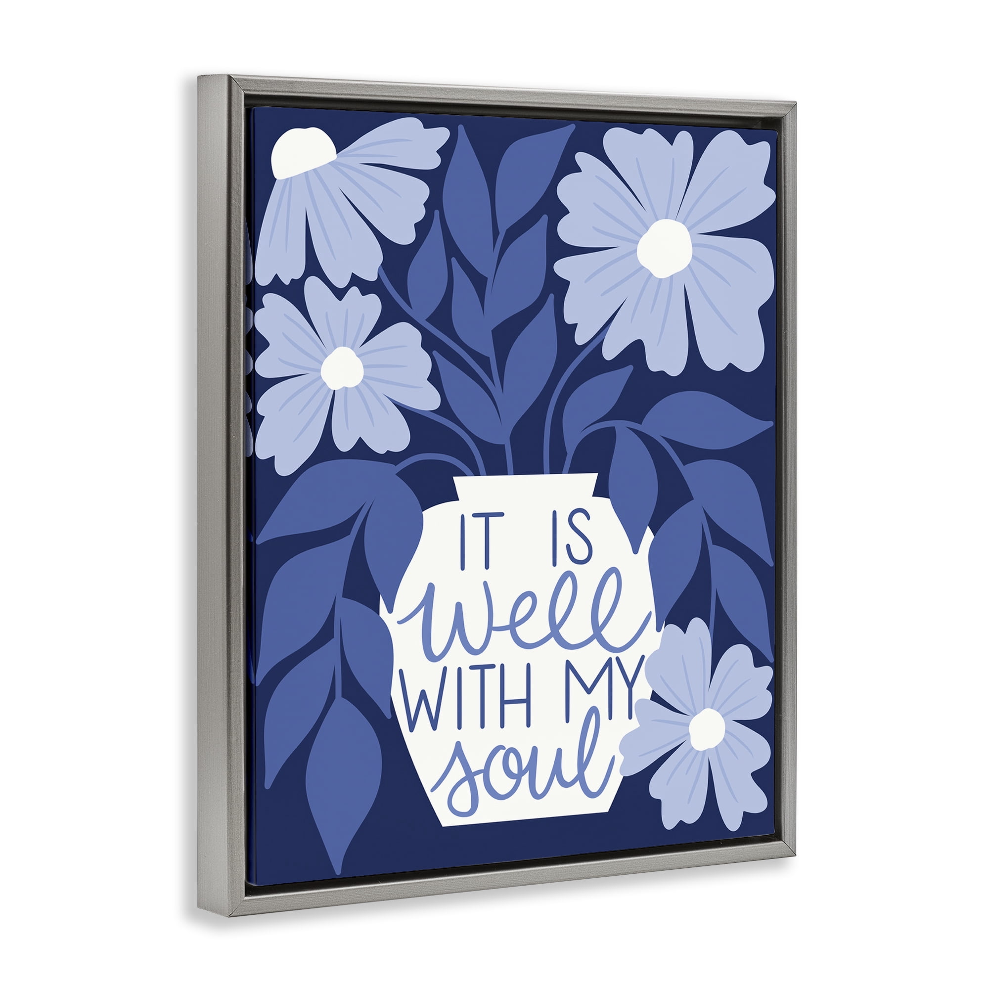 Stupell Industries Well With My Soul Florals Plants & Flowers Painting Gray Floater Framed Canvas Art Print Wall Art, 17 x 21