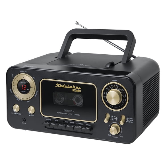 Reproductor de CD estéreo portátil Studebaker Bluetooth con casete