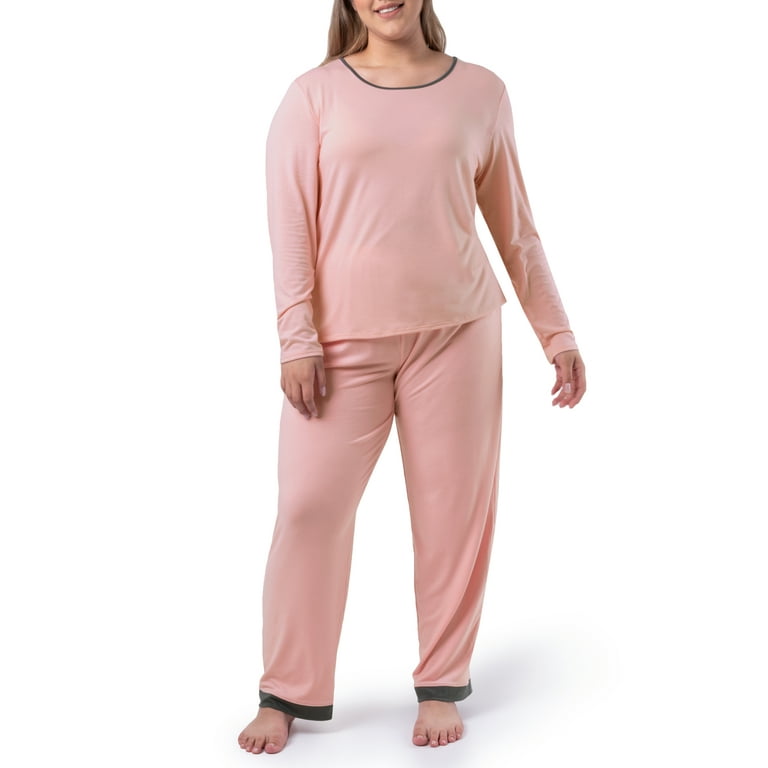 Fruit of the Loom Women s and Women s Plus Soft Breathable Long Sleeve Pajama Set 2 Piece Walmart