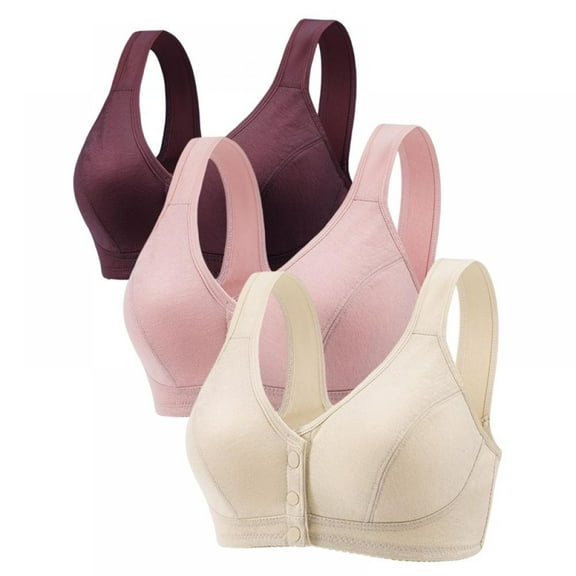 Xmarks 3 Packs Women's Front Closure Cotton Bra Button Snap Closure Comfort Wireless Bras Full Coverage Wirefree Push Up Bralettes
