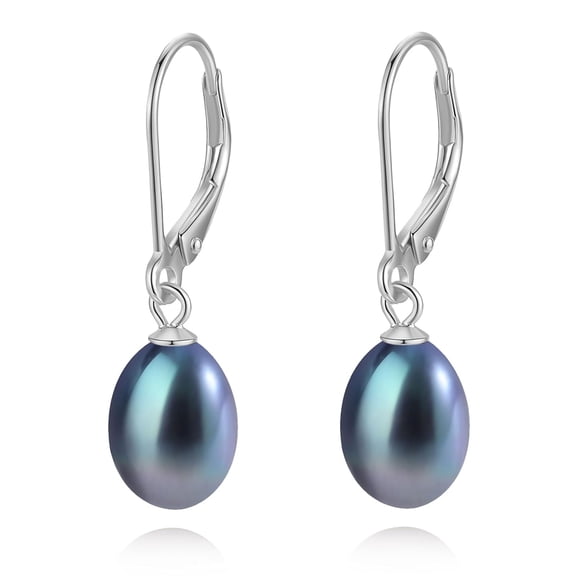 Pearl Drop Earrings for Women, Saltwater Cultured Black Pearls in 925 Sterling Silver Hypoallergenic Leverback Earrings, Dangle Comfy Everyday Jewelry Gifts for Anniversary, Silver Silver Black