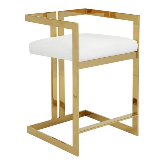 Pemberly Row 23.6" Stainless Steel Counter Stool in White/Gold