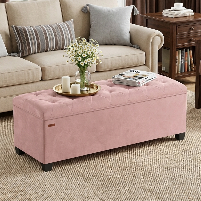 Ledrem 43" Velvet Storage Ottoman Bench, Jelly Pink photo 2