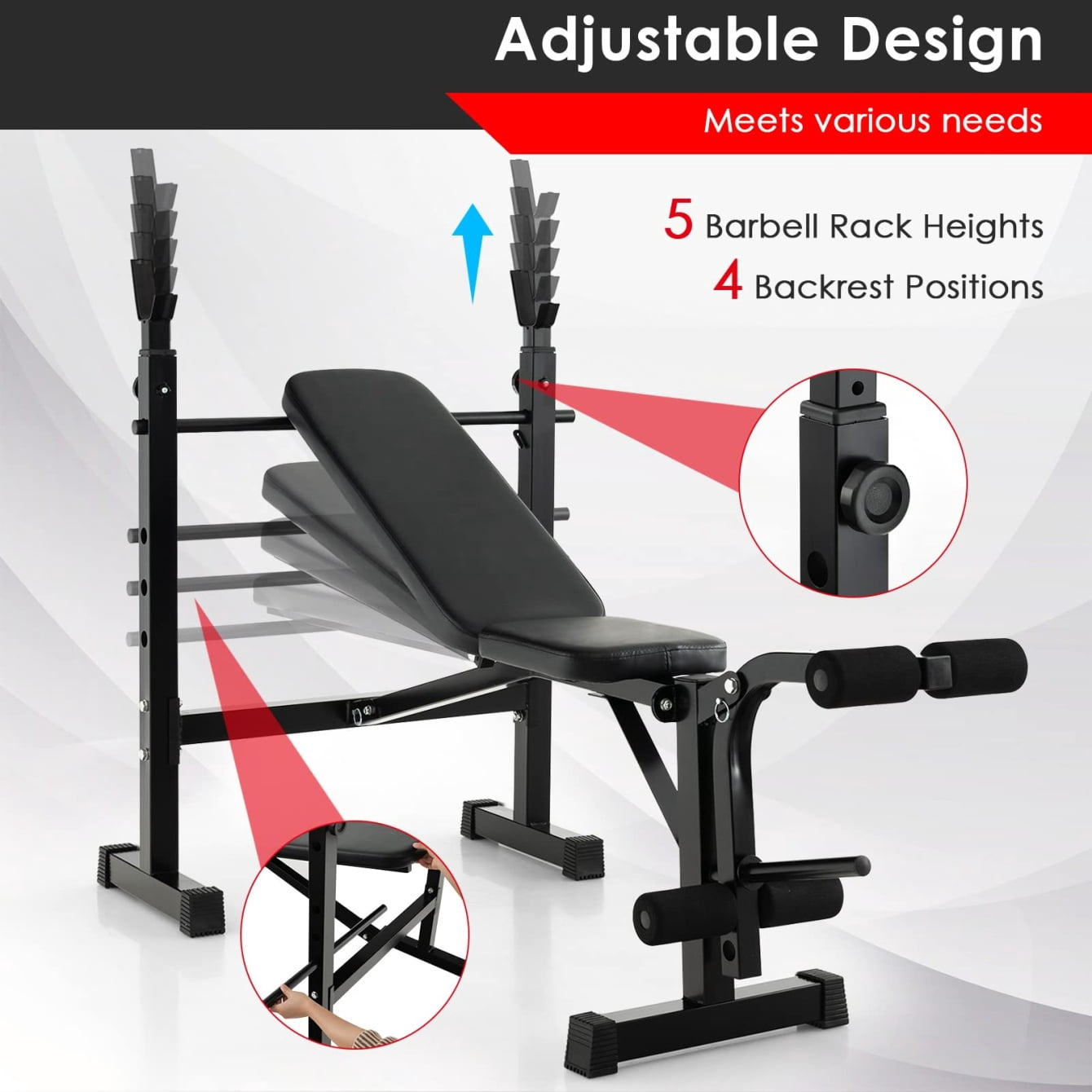 Triple Tree Adjustable Weight Bench Set with Squat Steel Rack, Black, 42.55 lb