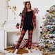 thumbnail image 1 of Conjunto de pijama de dos piezas de Navidad para mujer, Camiseta holgada de manga larga estampada y pantalones a cuadros, traje informal para el hogar, 1 of 4