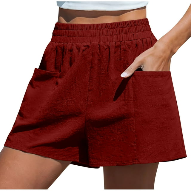 FNFYFH Clearance Ladies Comfortable Stylish Loose Fit Solid Summer Shorts Shorts,Red