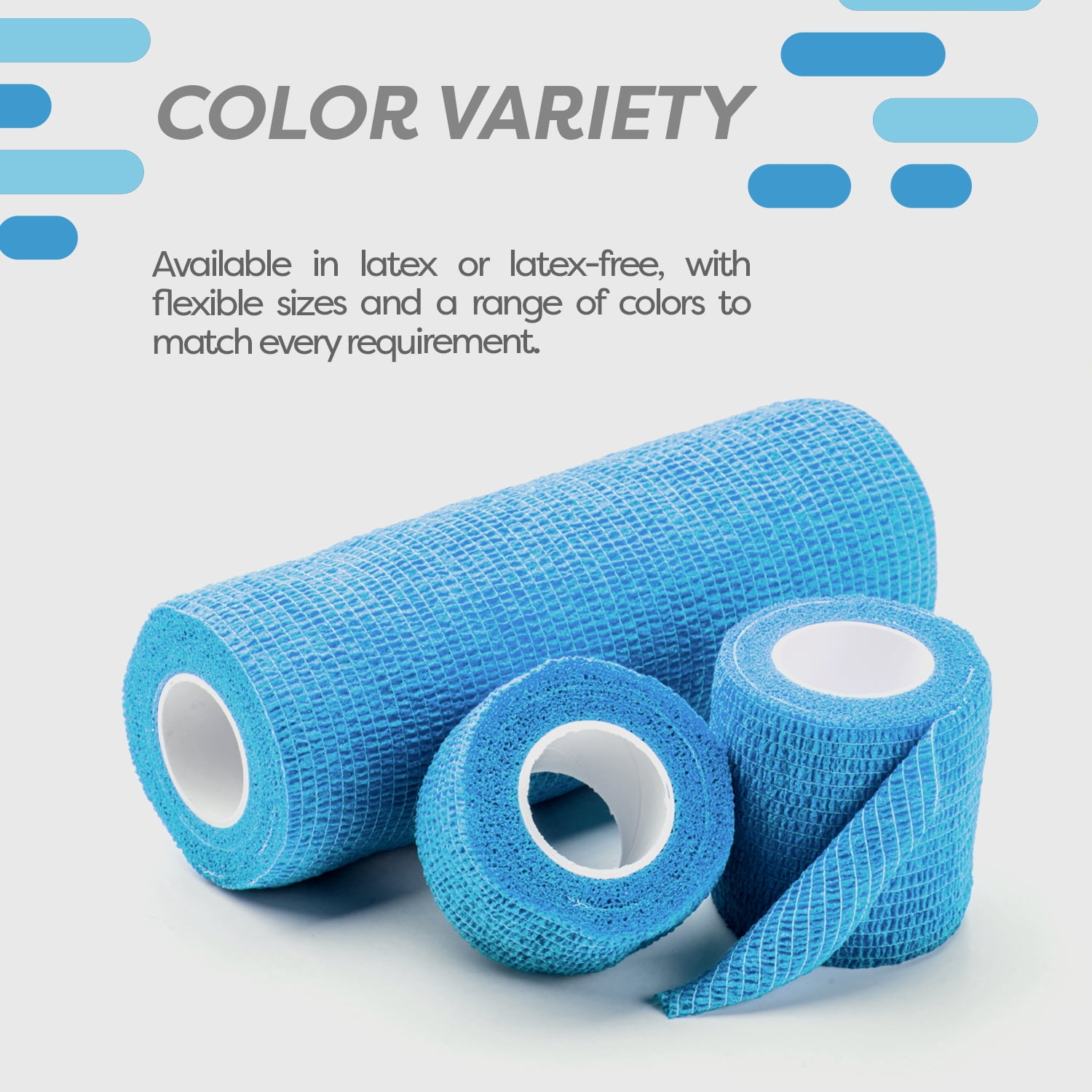Dynarex Sensi-Wrap Self-Adhesive Bandages, 30-Pack, 1" x 5 yards, Light Blue, Latex, Colored Elastic Cohesive Athletic Tape, Tattoo Grip & Vet Wrap