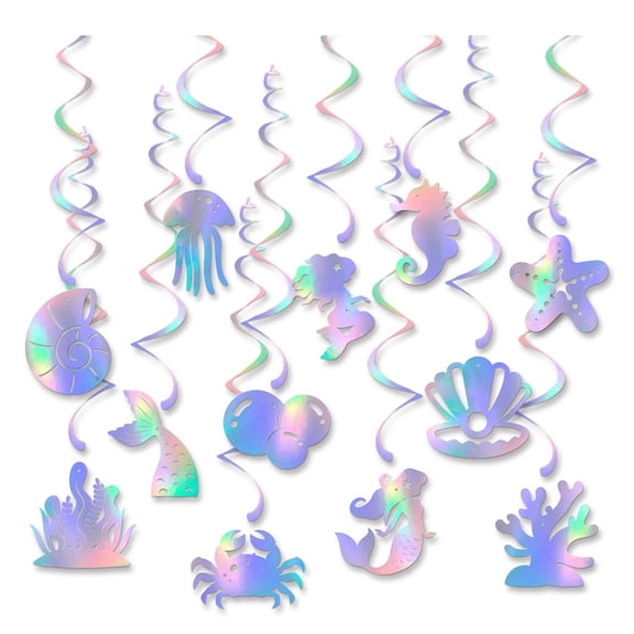 Eosunjian Exquisite Party Swirls 12 Pcs Mermaid Hanging Swirls Decorations Ocean Theme Party Garland Colorful Ceiling Streamers for Birthday Celebrations