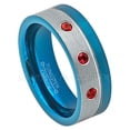 thumbnail image 1 of 2-Tone Blue Ip Pipe Cut Tungsten Ring - 0.21ctw Garnet 3-stone Band - Personalized Tungsten Wedding Ring - Custom Made January Birthstone Ring TN741BS, 1 of 1
